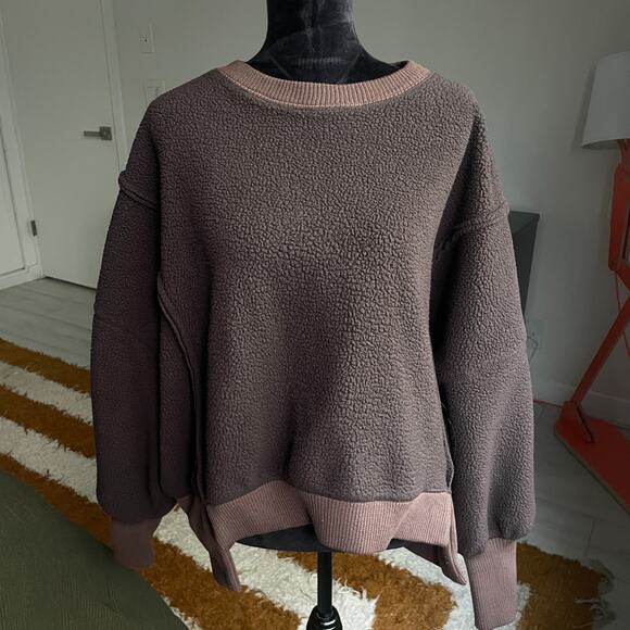 Free People Women's XS We The Free Cozy Camden Sweatshirt Sherpa Brown Oversize - Picture 1 of 7